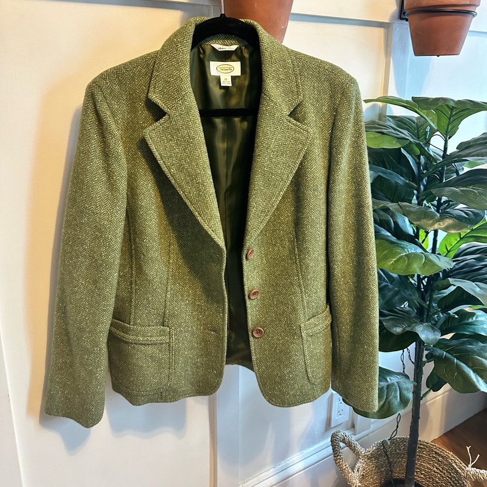 Talbots Italian Fabric Tweed Lined Wool Blend Blazer Jacket in Sage